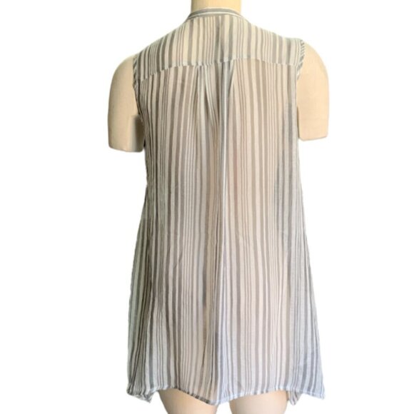 BOHO Striped Embroidered Flowers Sleeveless V-Neck Tunic Top Sz L #23E - Picture 6 of 7